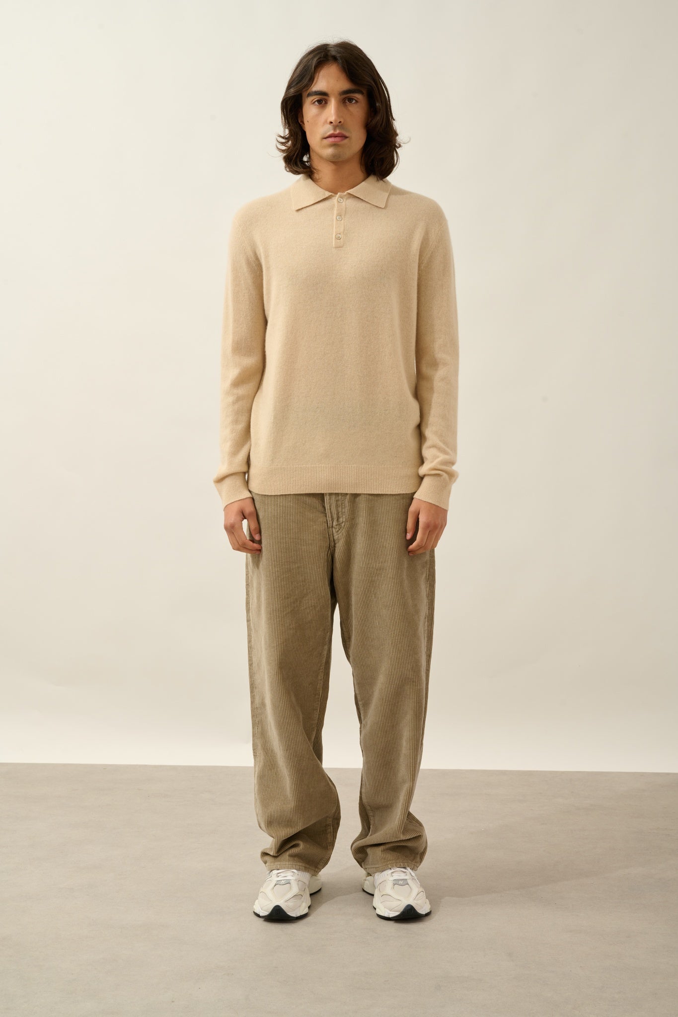 CHARVET polo manches longues sable 100% cachemire