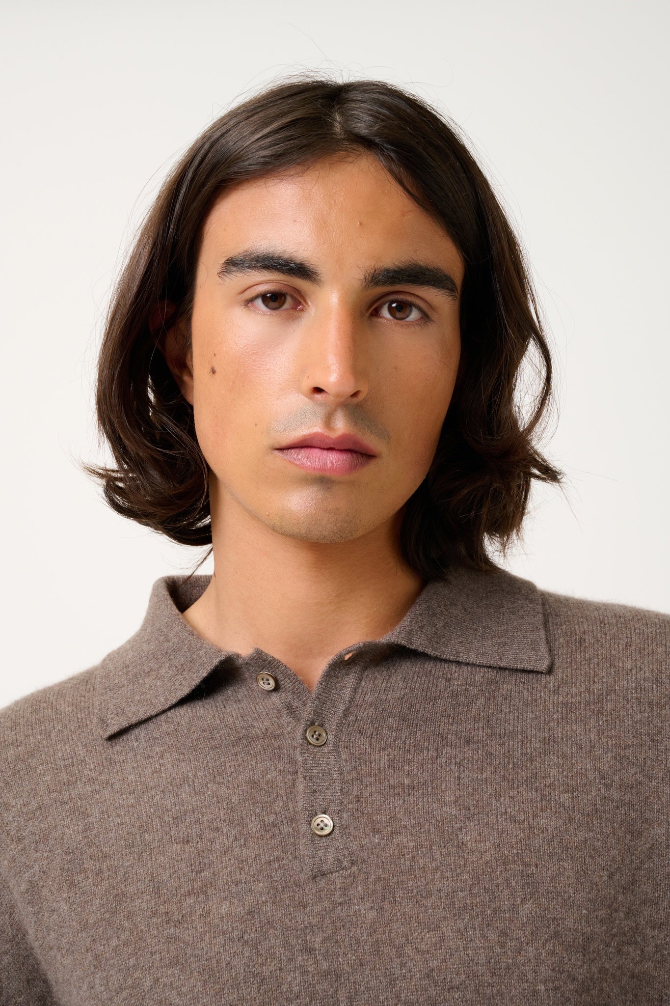 CHARVET polo manches longues taupe chiné 100% cachemire