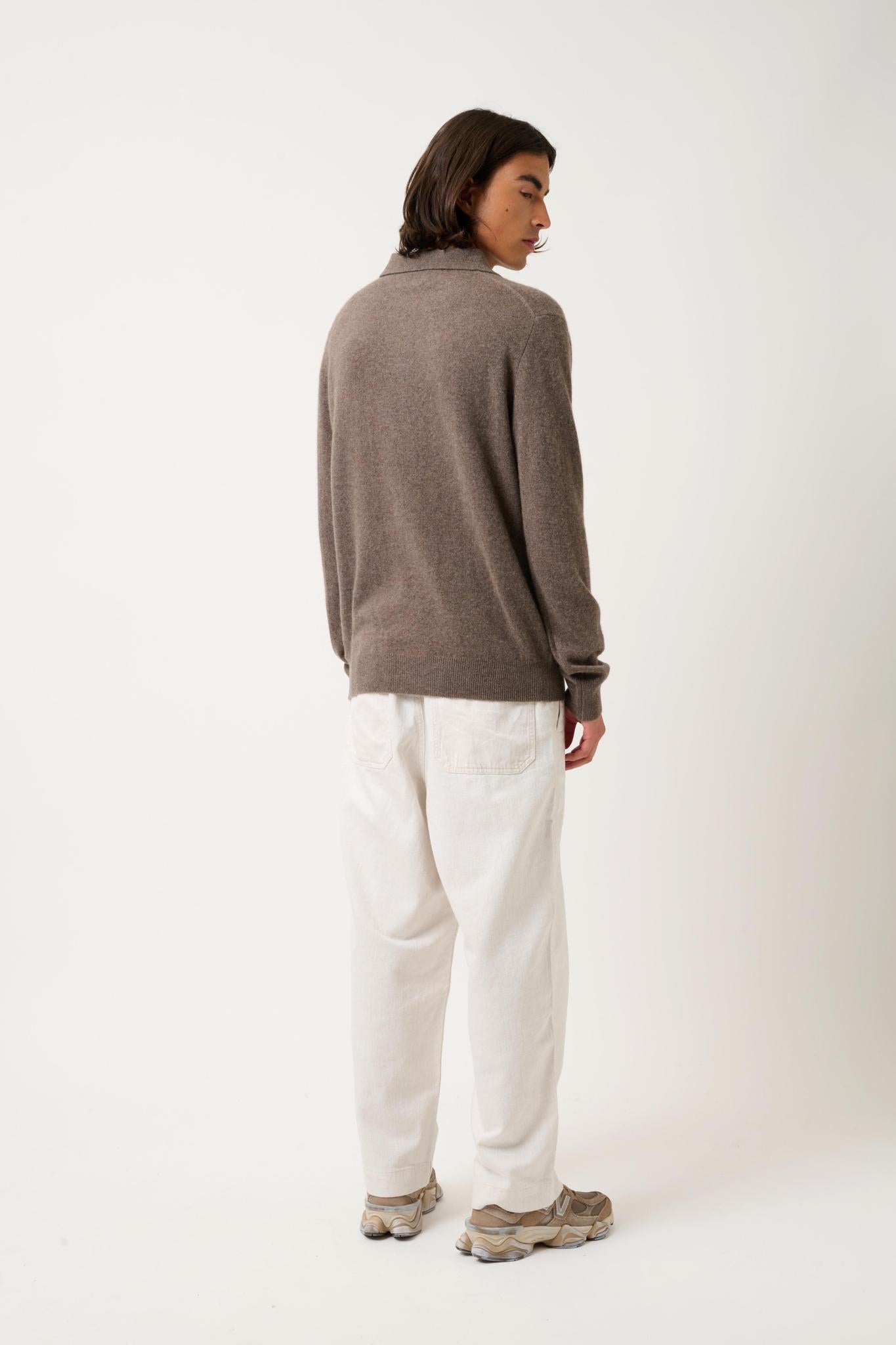 CHARVET Langarm-Poloshirt taupe meliert 100% Kaschmir