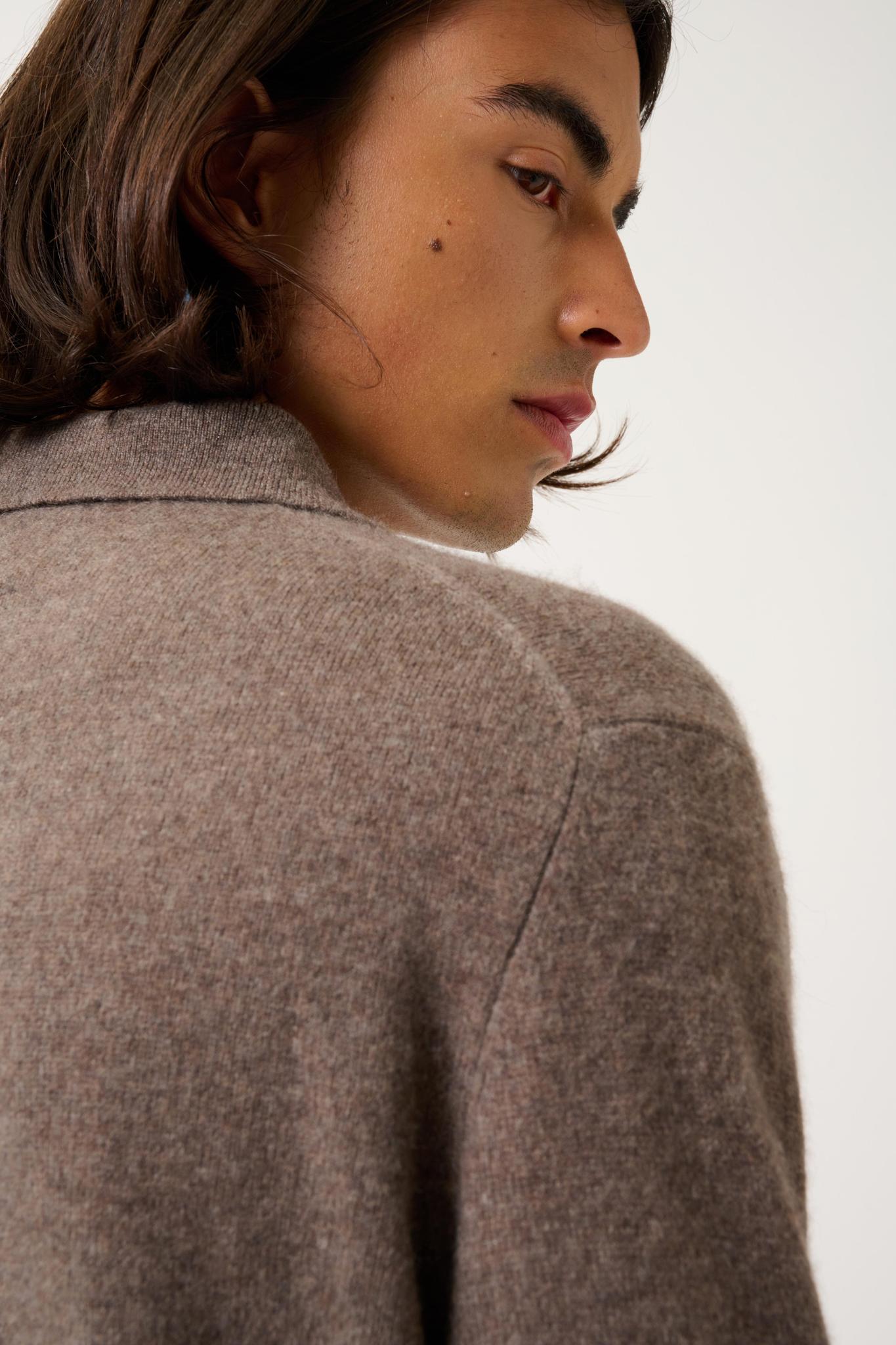 CHARVET Langarm-Poloshirt taupe meliert 100% Kaschmir