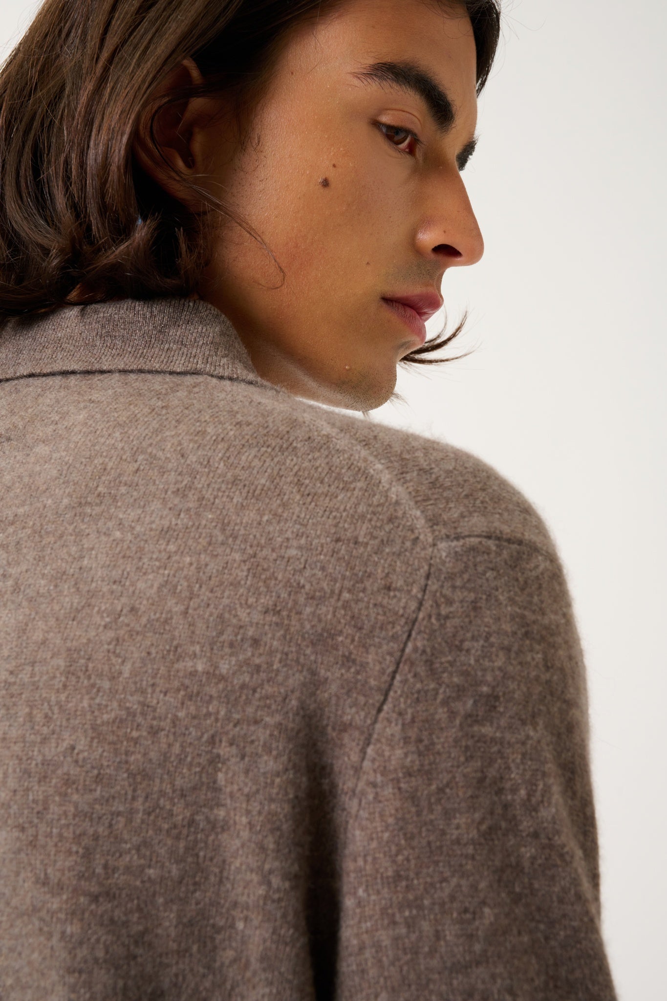 CHARVET polo manches longues taupe chiné 100% cachemire