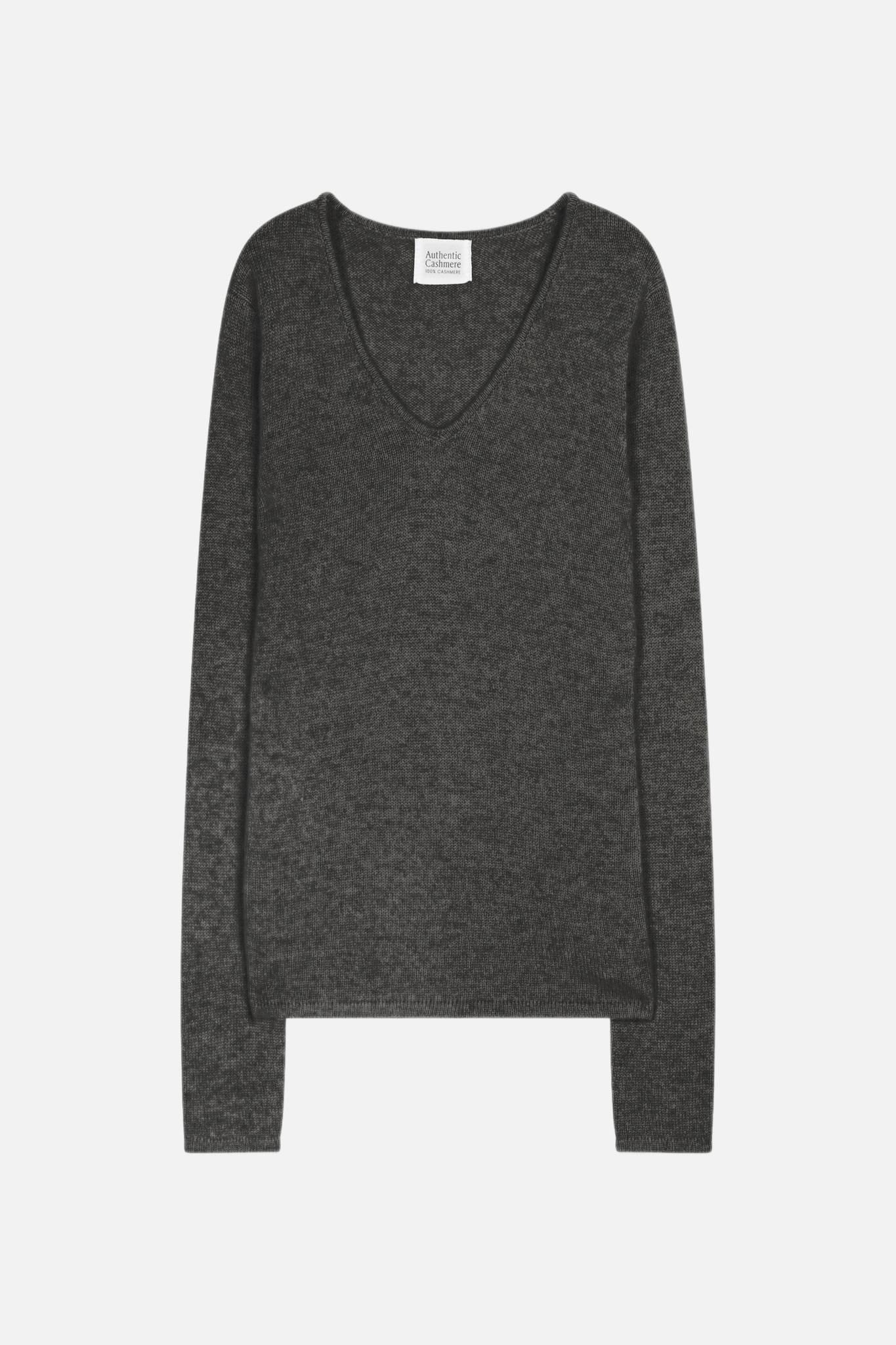 CHELSEA Pullover mit V-Ausschnitt 4 Fäden anthrazit meliert 100% Kaschmir