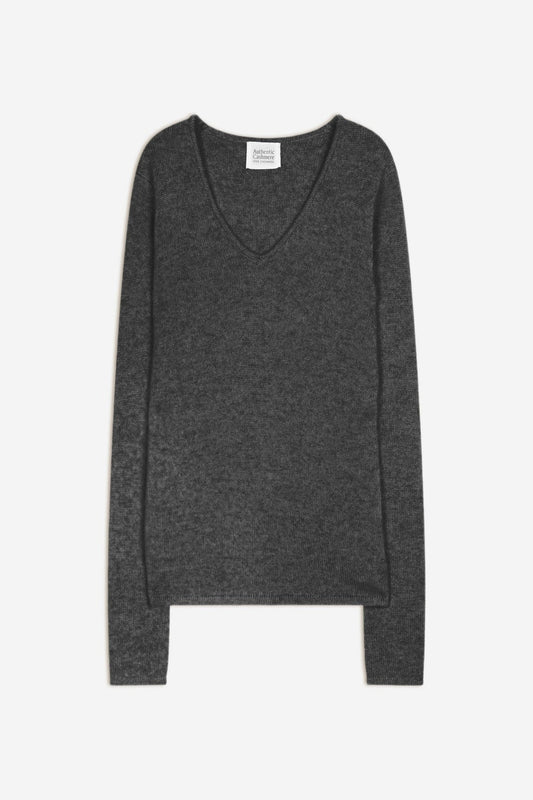 chelsea pull col v 4 fils anthracite chiné 100% cachemire