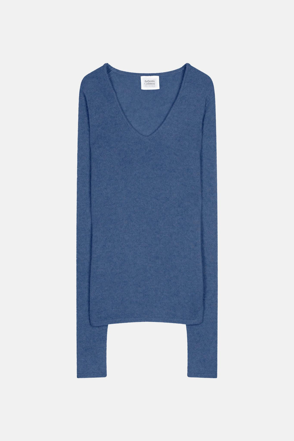 CHELSEA 4-thread v-neck sweater denim blue 100% cashmere