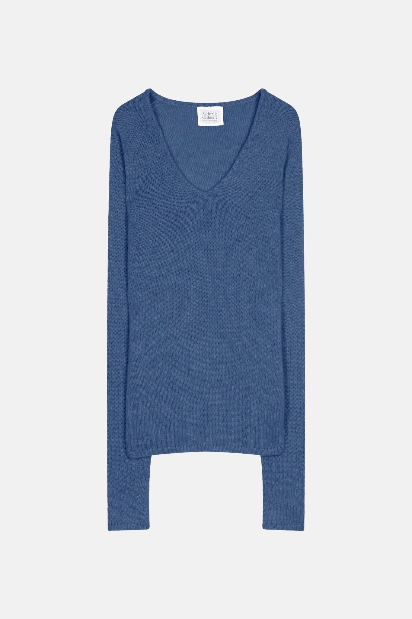 CHELSEA 4-thread v-neck sweater denim blue 100% cashmere