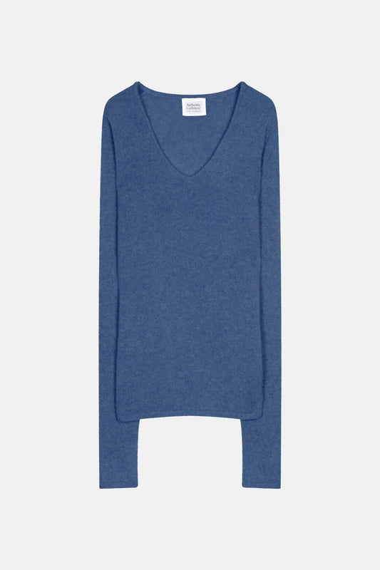 CHELSEA 4-thread v-neck sweater denim blue 100% cashmere