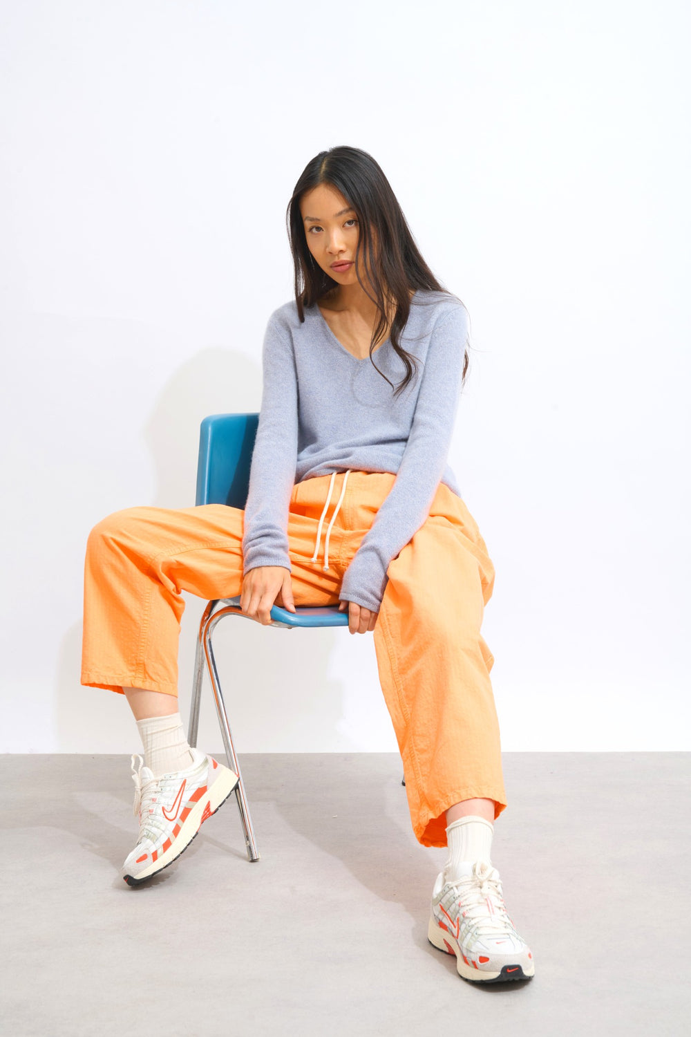 chelsea pull col v 4 fils bleu ivoire 100% cachemire