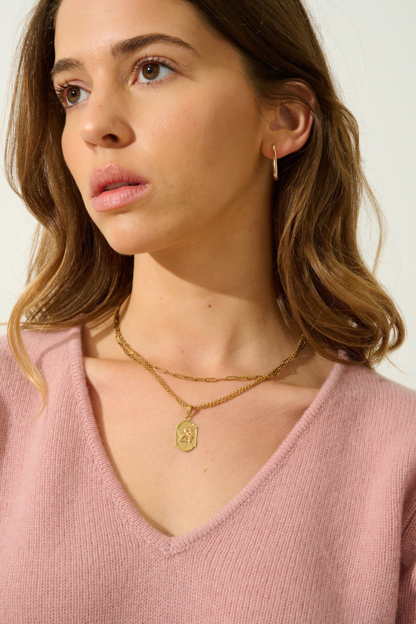 chelsea pull col v 4 fils bois de rose 100% cachemire