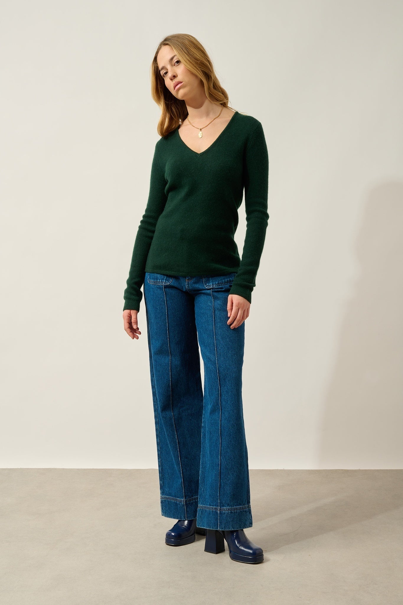 CHELSEA Pullover mit V-Ausschnitt 4 Fäden Zypresse 100% Kaschmir