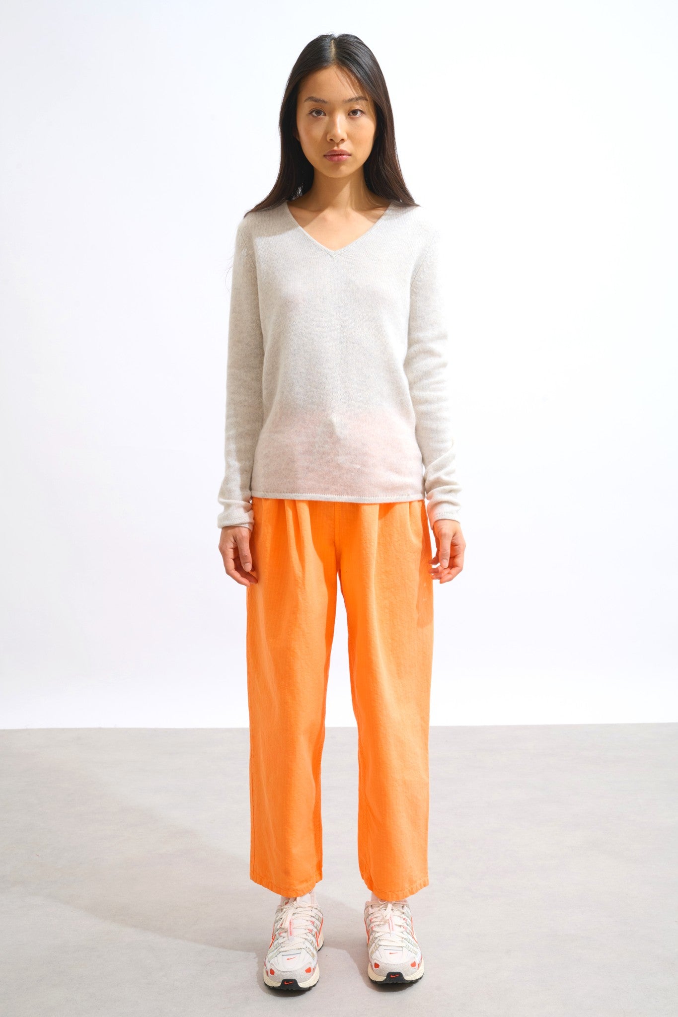 chelsea pull col v 4 fils gris perle chiné 100% cachemire