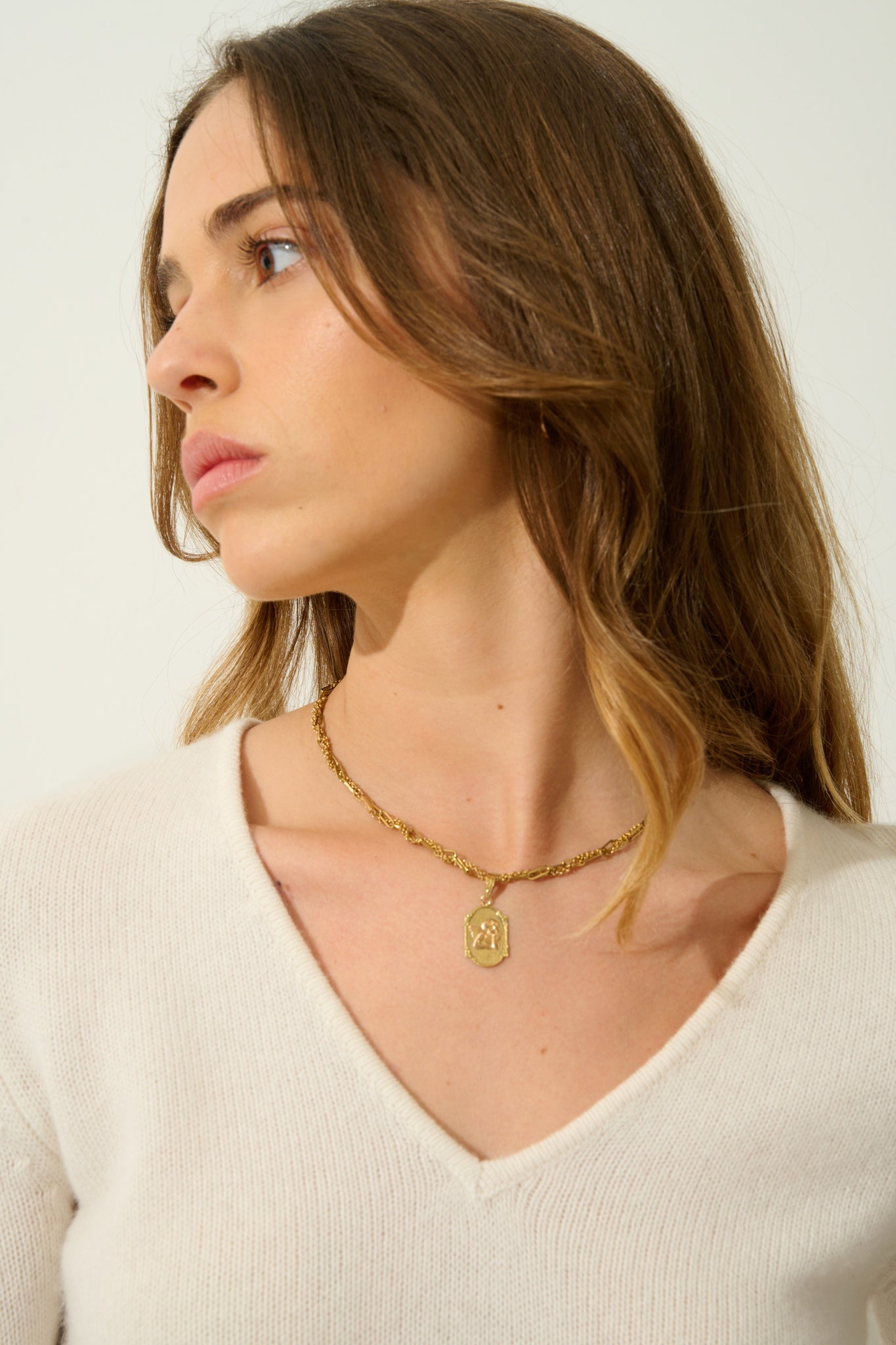 CHELSEA Pullover mit V-Ausschnitt 4 Fäden Elfenbein 100% Kaschmir