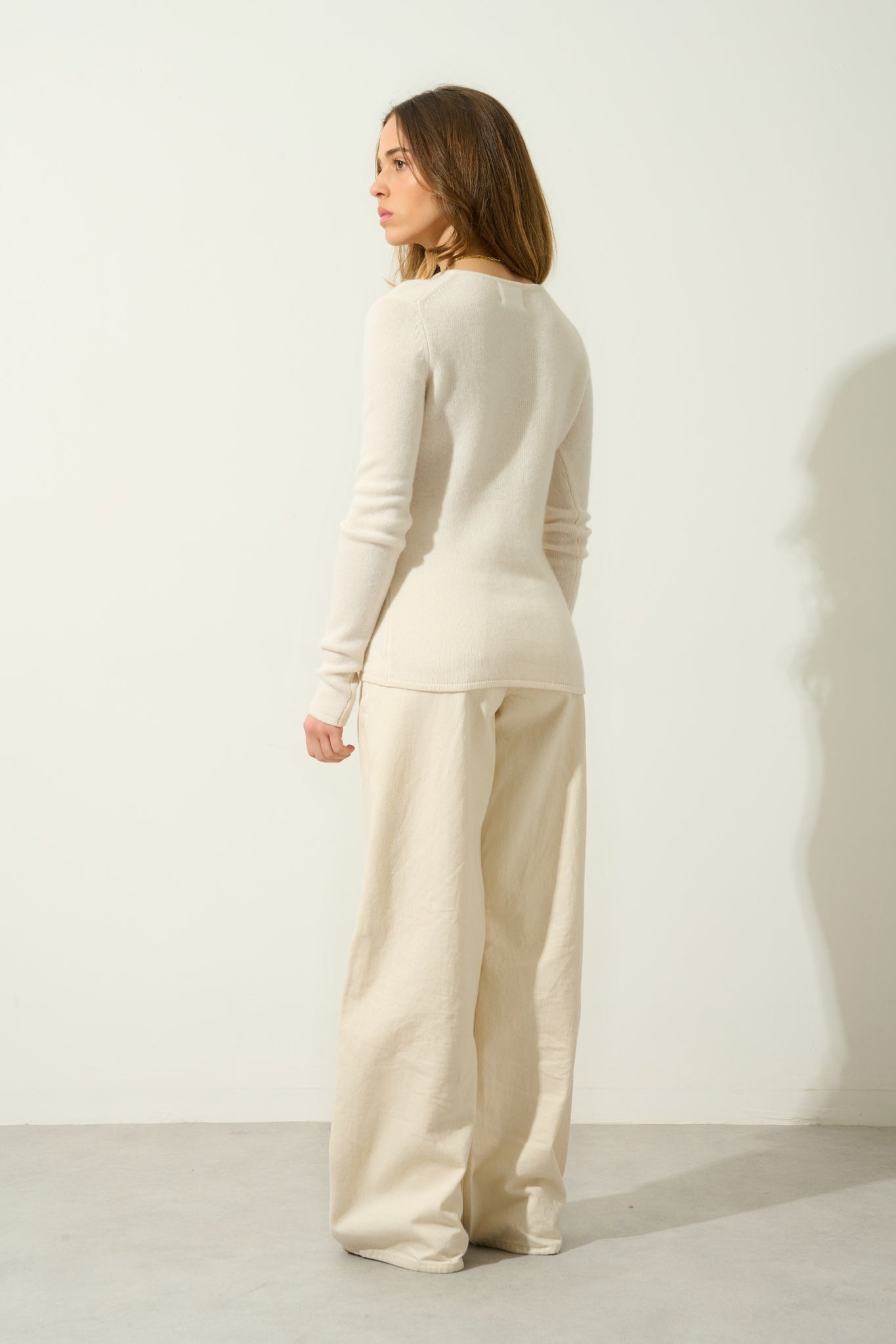 CHELSEA Pullover mit V-Ausschnitt 4 Fäden Elfenbein 100% Kaschmir