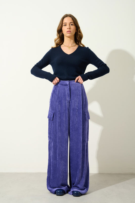 chelsea pull col v 4 fils navy 100% cachemire