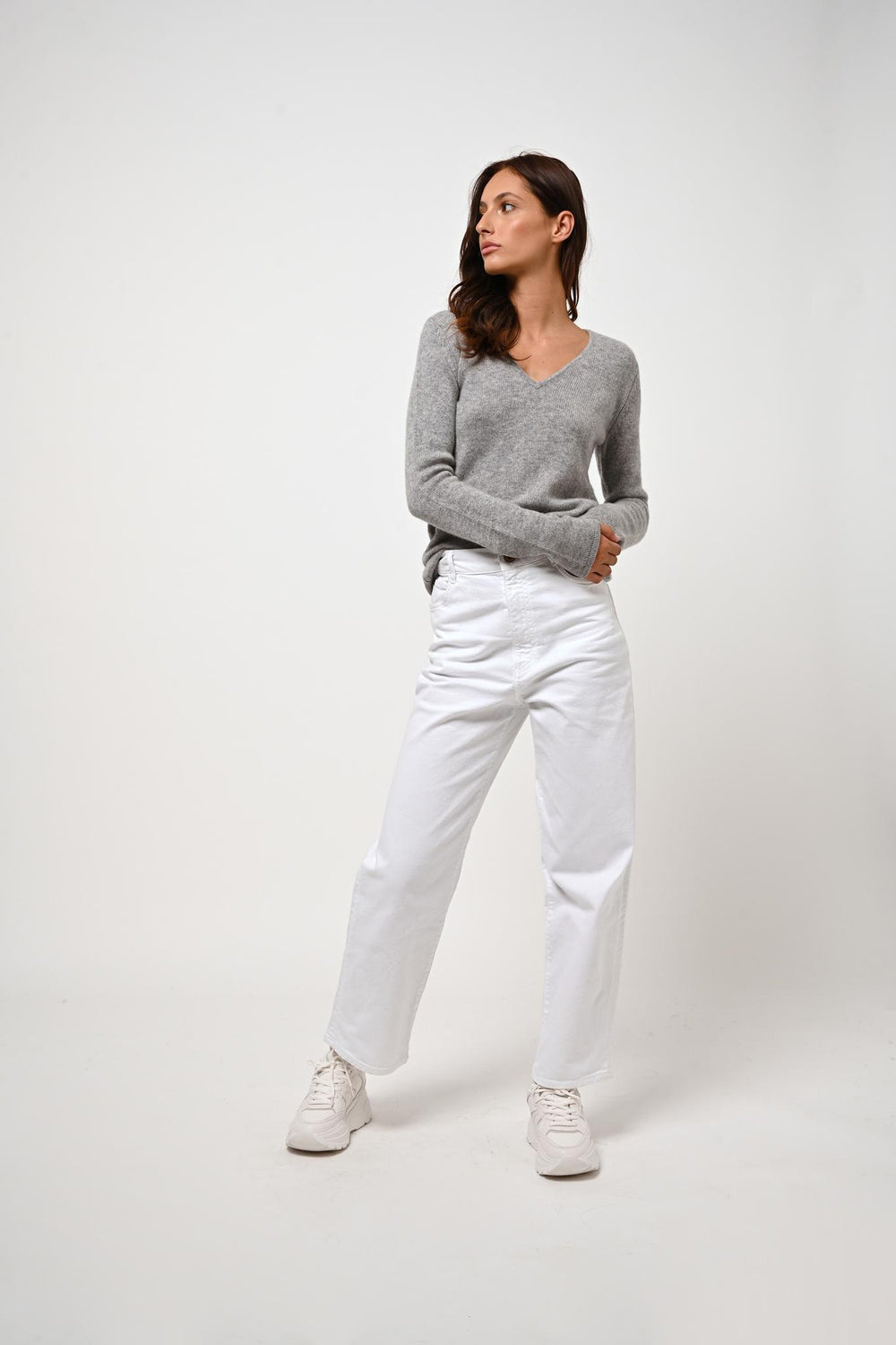 CHELSEA pull col v 4 fils nuage chiné 100% cachemire