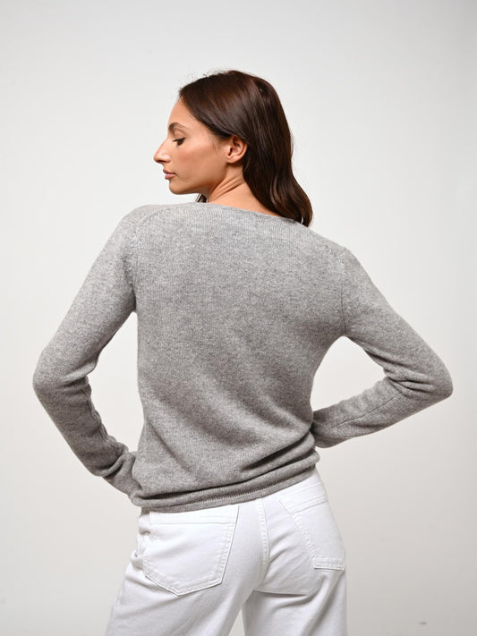 CHELSEA 4-thread v-neck sweater cloudy mottled 100% cashmere