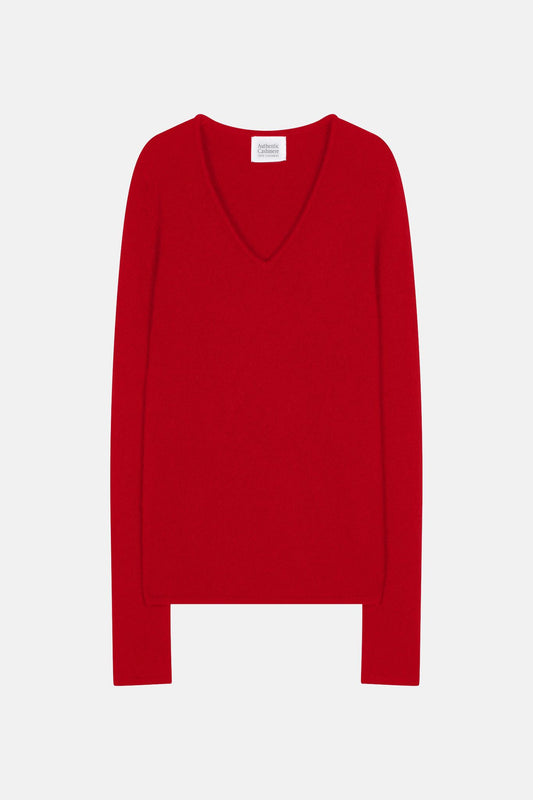 CHELSEA pull col v 4 fils rouge 100% cachemire