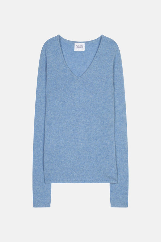 CHELSEA pull col v 4 fils sky 100% cachemire