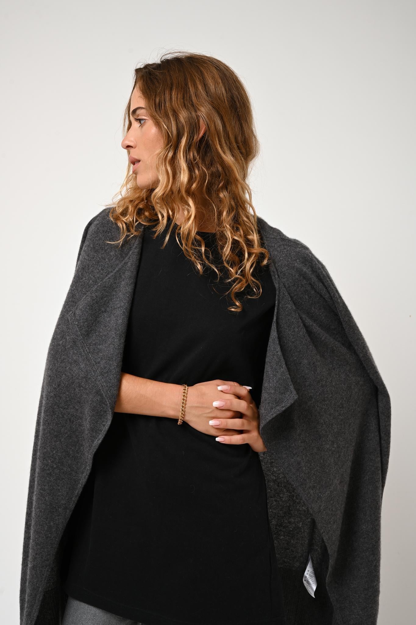 CHÉSERY long jacket anthracite mottled 100% cashmere