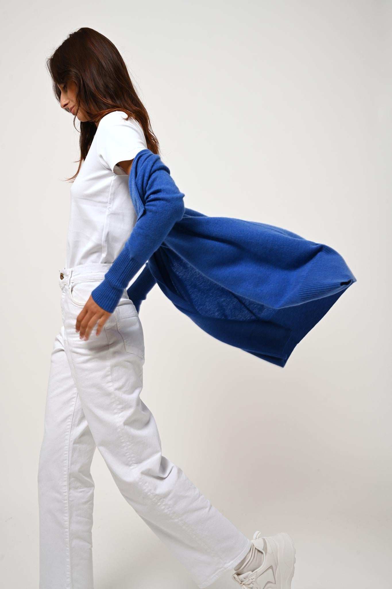 CHÉSERY veste longue bleu électrique 100% cachemire