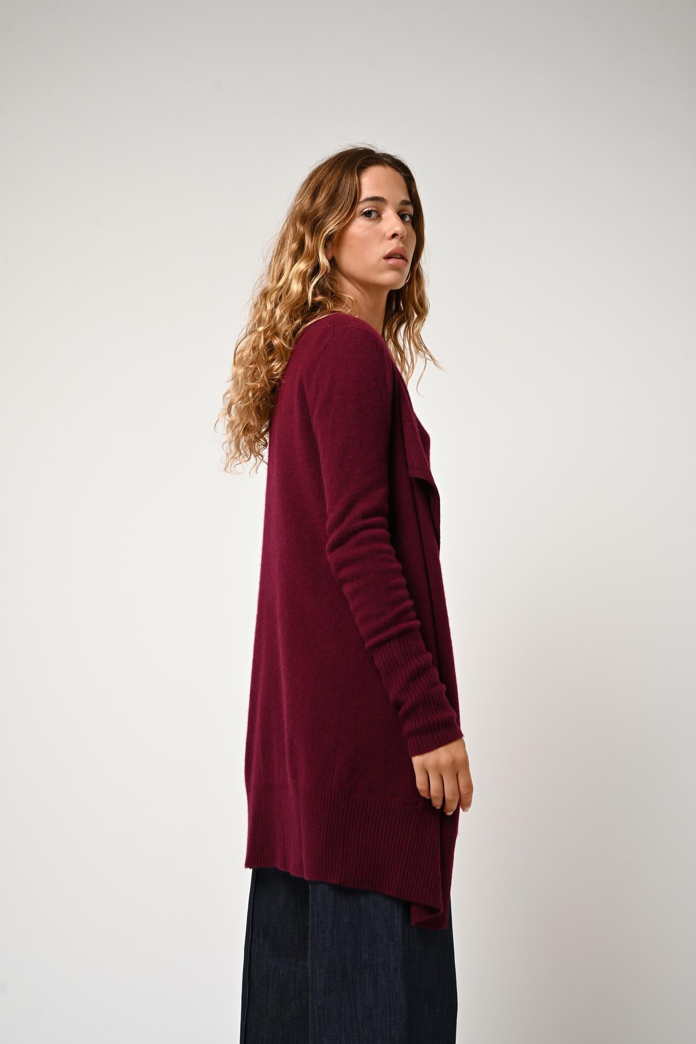 CHÉSERY lange burgunderrote Jacke 100% Kaschmir