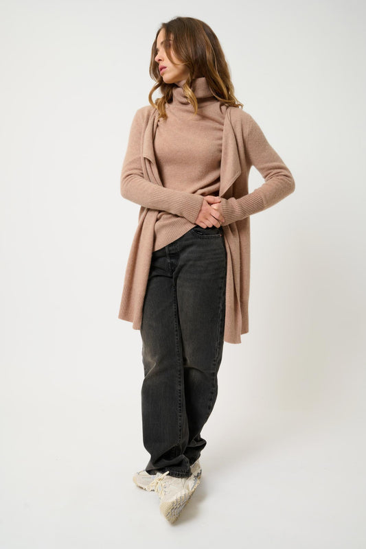 CHÉSERY long jacket camel mottled 100% cashmere