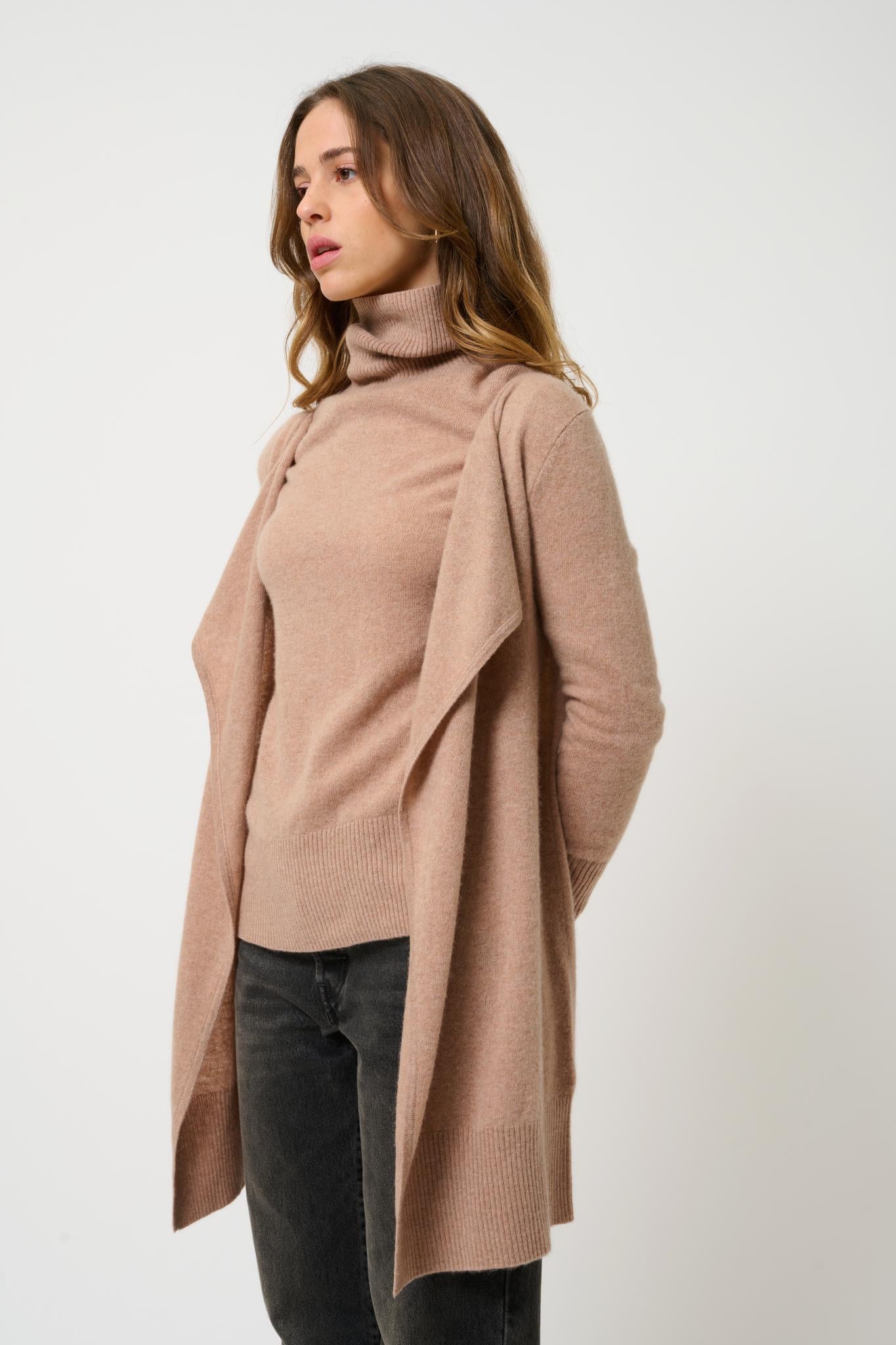 CHÉSERY long jacket camel mottled 100% cashmere