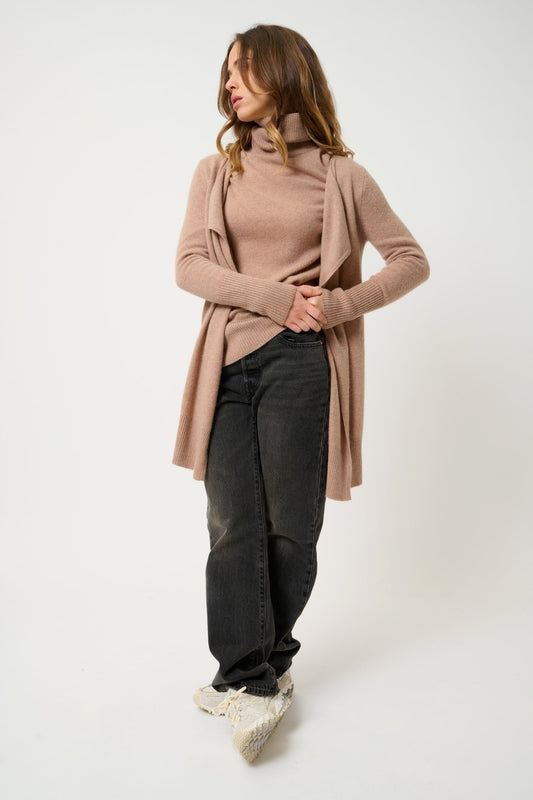 CHÉSERY long jacket camel mottled 100% cashmere