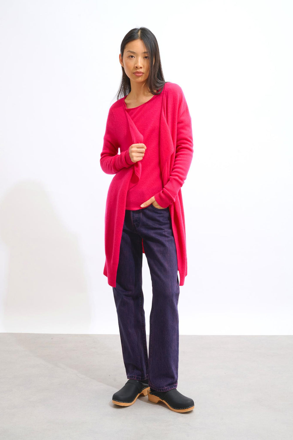 CHÉSERY fuchsia long jacket 100% cashmere