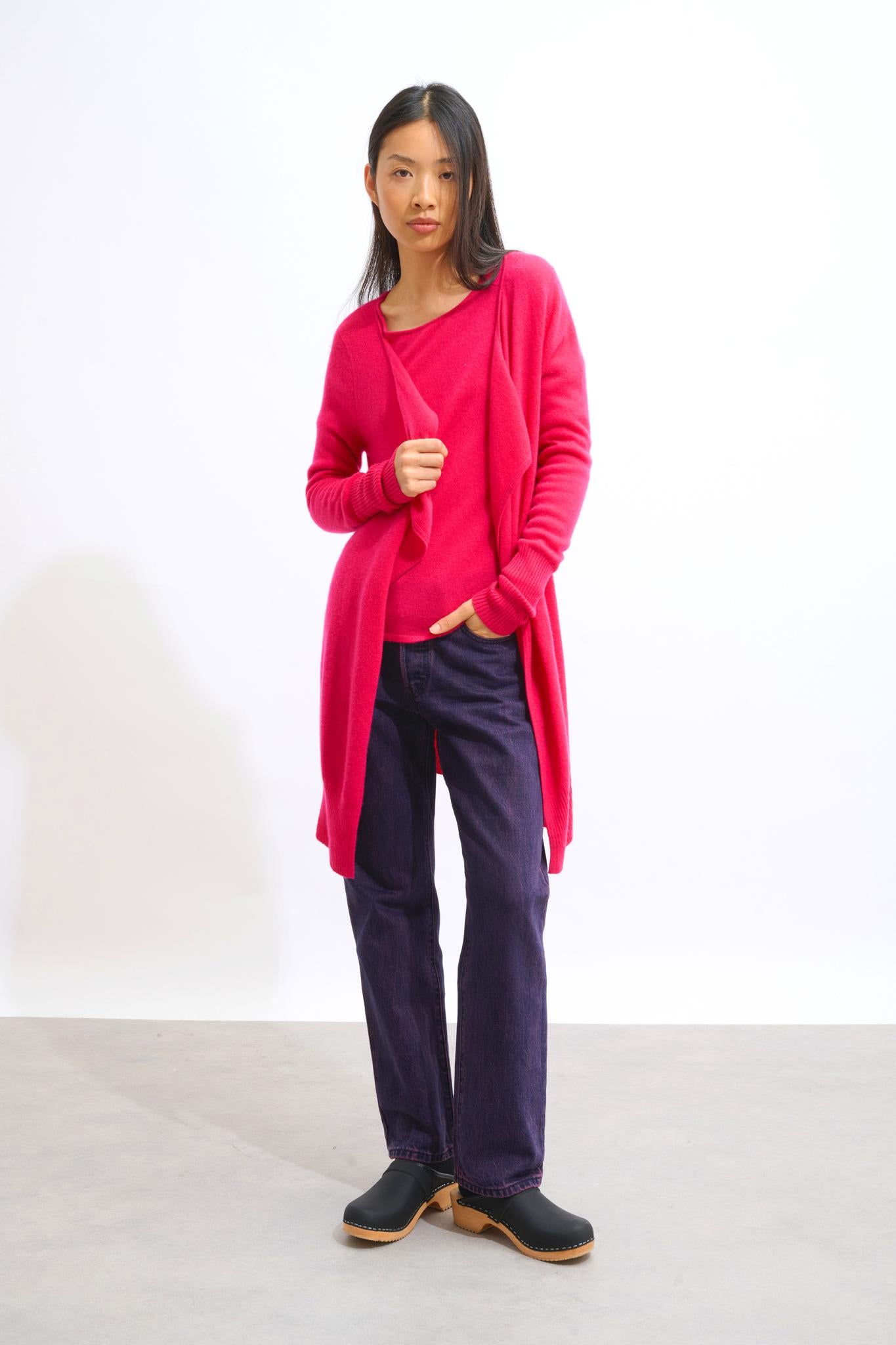 CHÉSERY fuchsia long jacket 100% cashmere