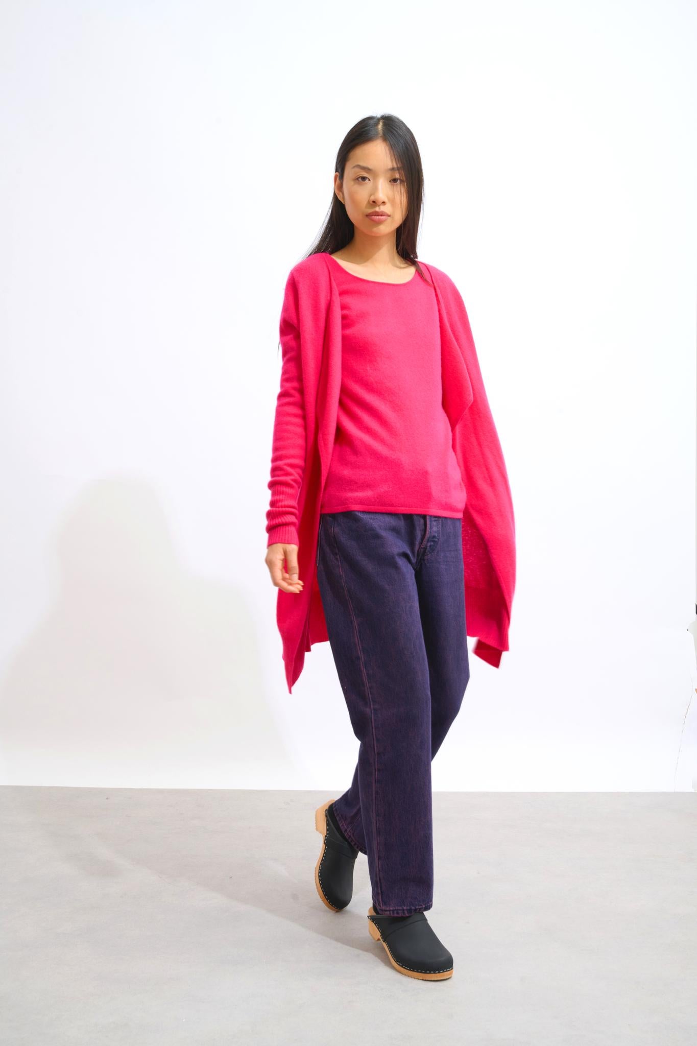 CHÉSERY fuchsia long jacket 100% cashmere