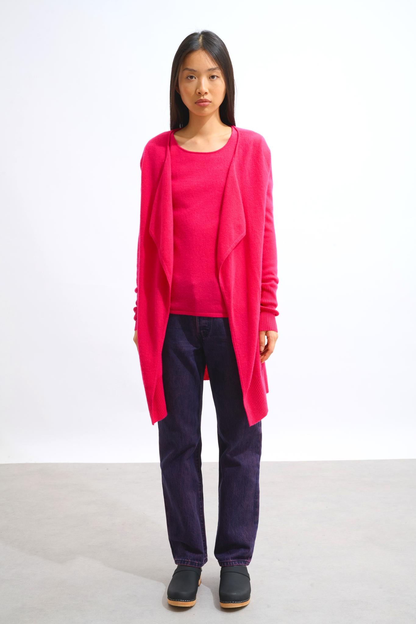 CHÉSERY fuchsia long jacket 100% cashmere