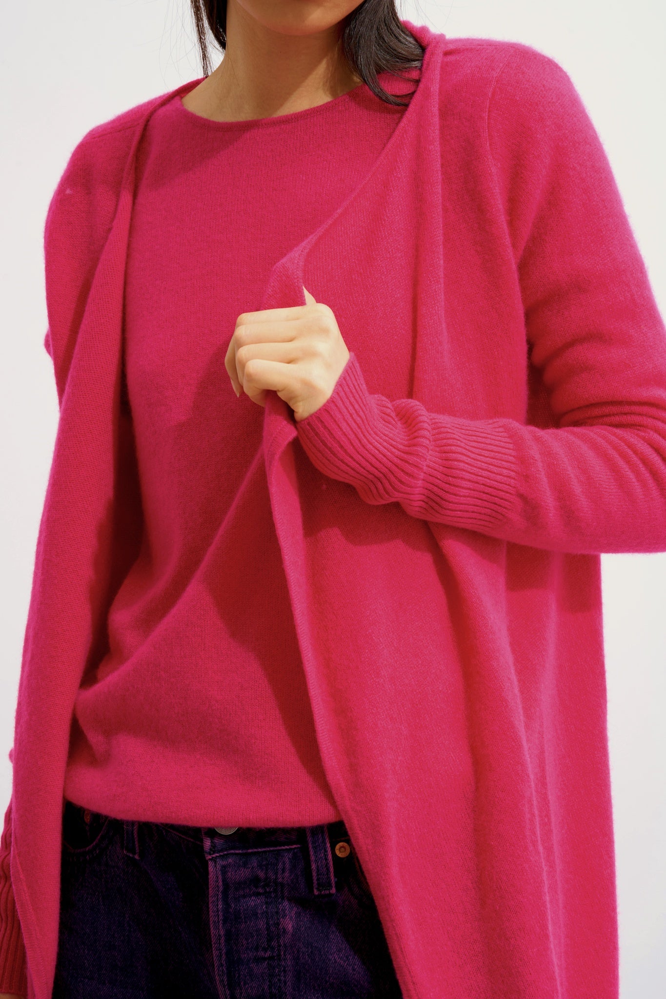 CHÉSERY lange Jacke fuchsia 100% Kaschmir