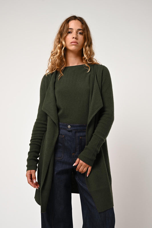 CHÉSERY veste longue kaki 100% cachemire