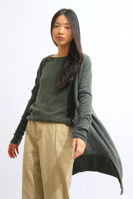 CHÉSERY long khaki mottled jacket 100% cashmere