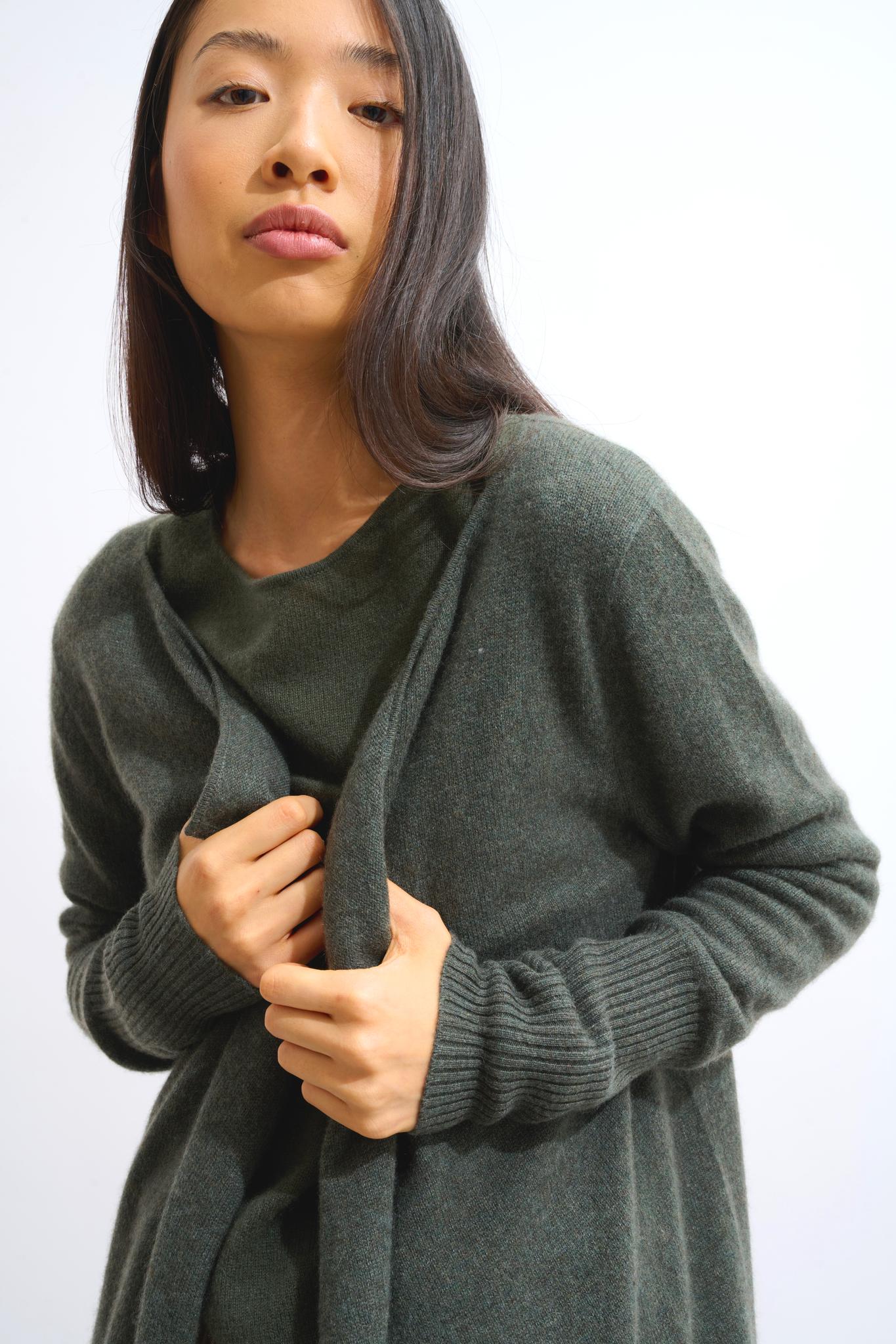 CHÉSERY veste longue kaki chiné 100% cachemire