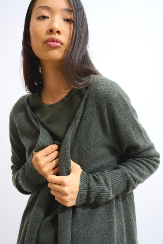 CHÉSERY long khaki mottled jacket 100% cashmere