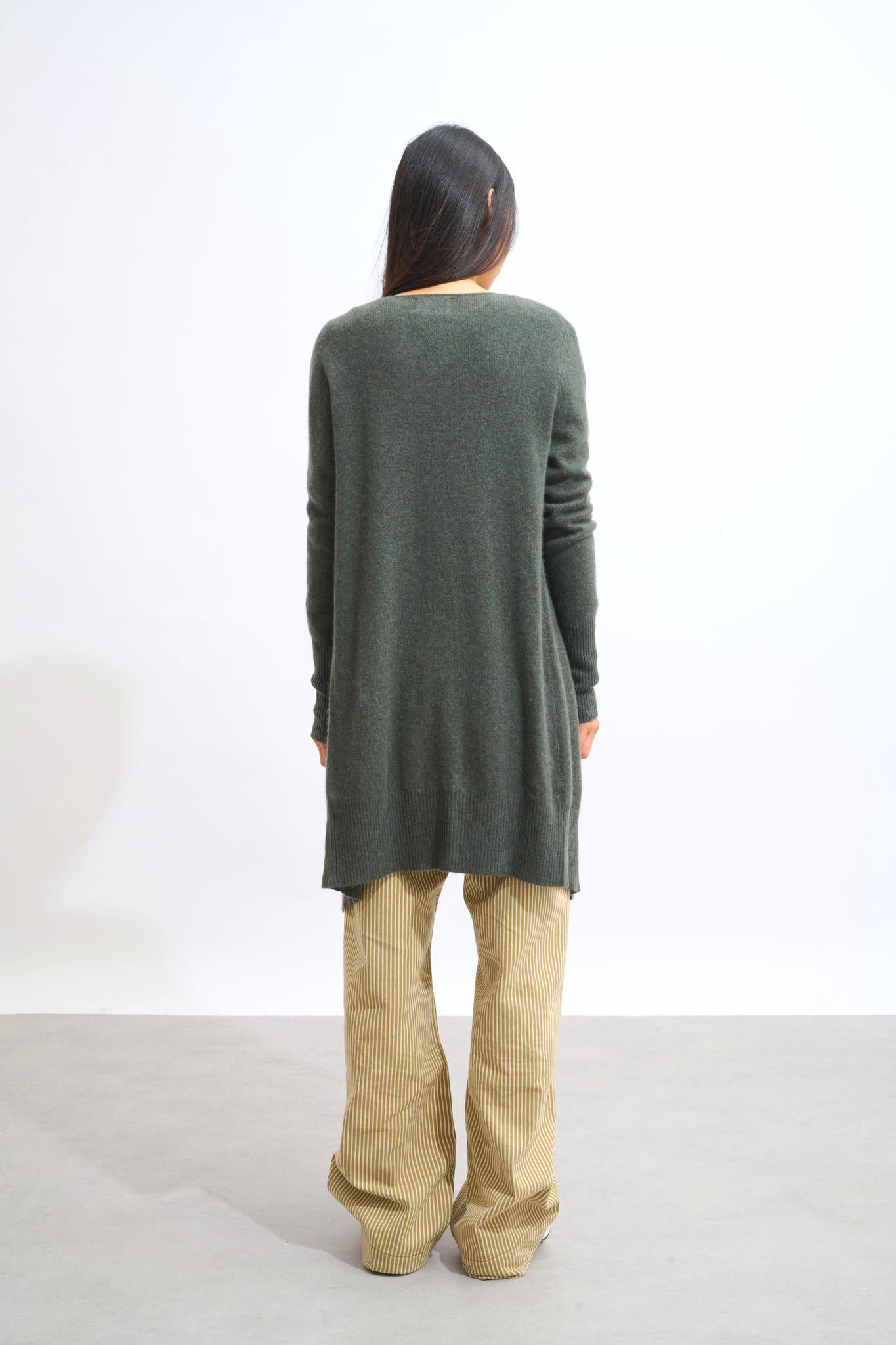 CHÉSERY veste longue kaki chiné 100% cachemire