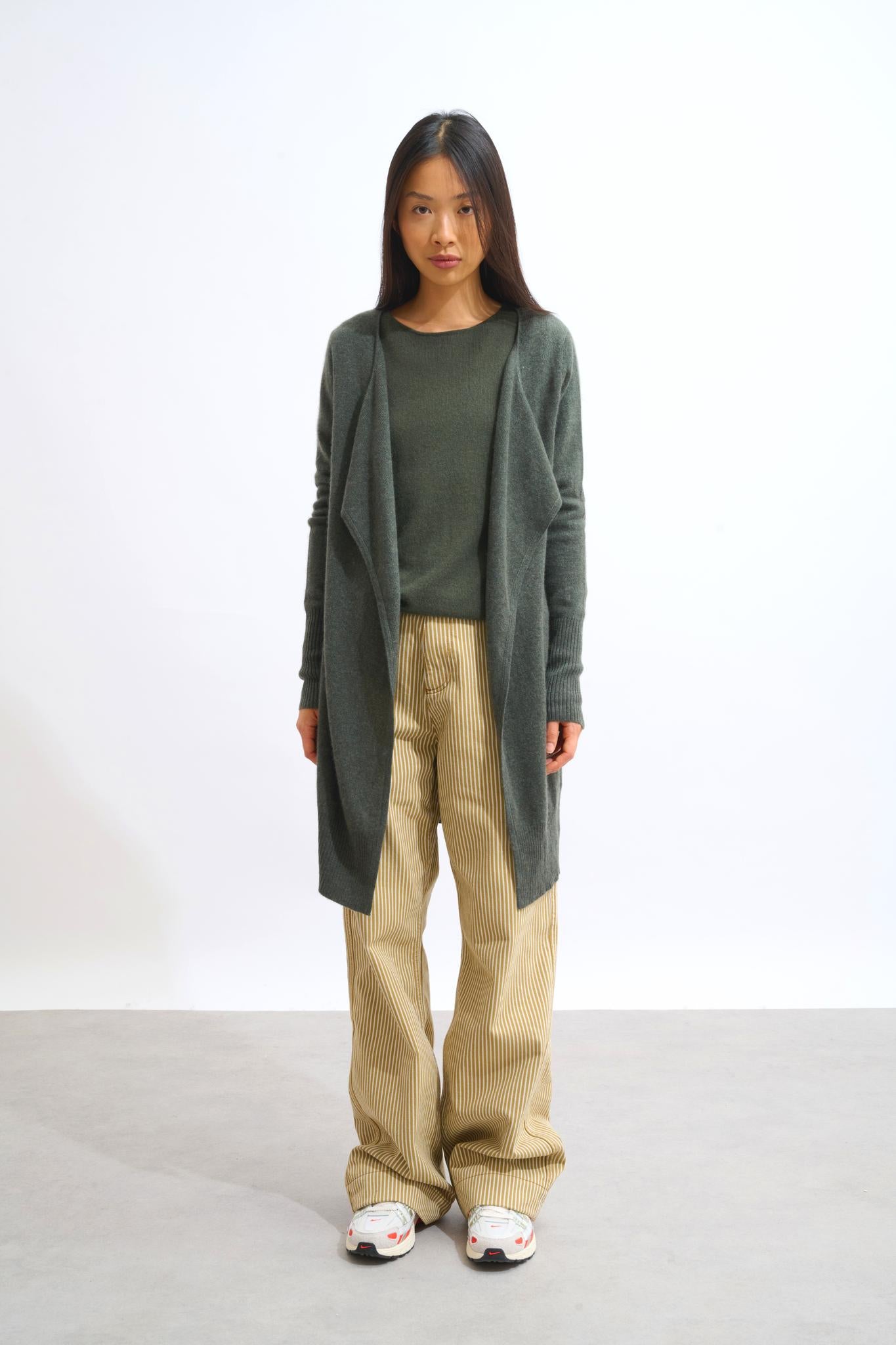 CHÉSERY veste longue kaki chiné 100% cachemire