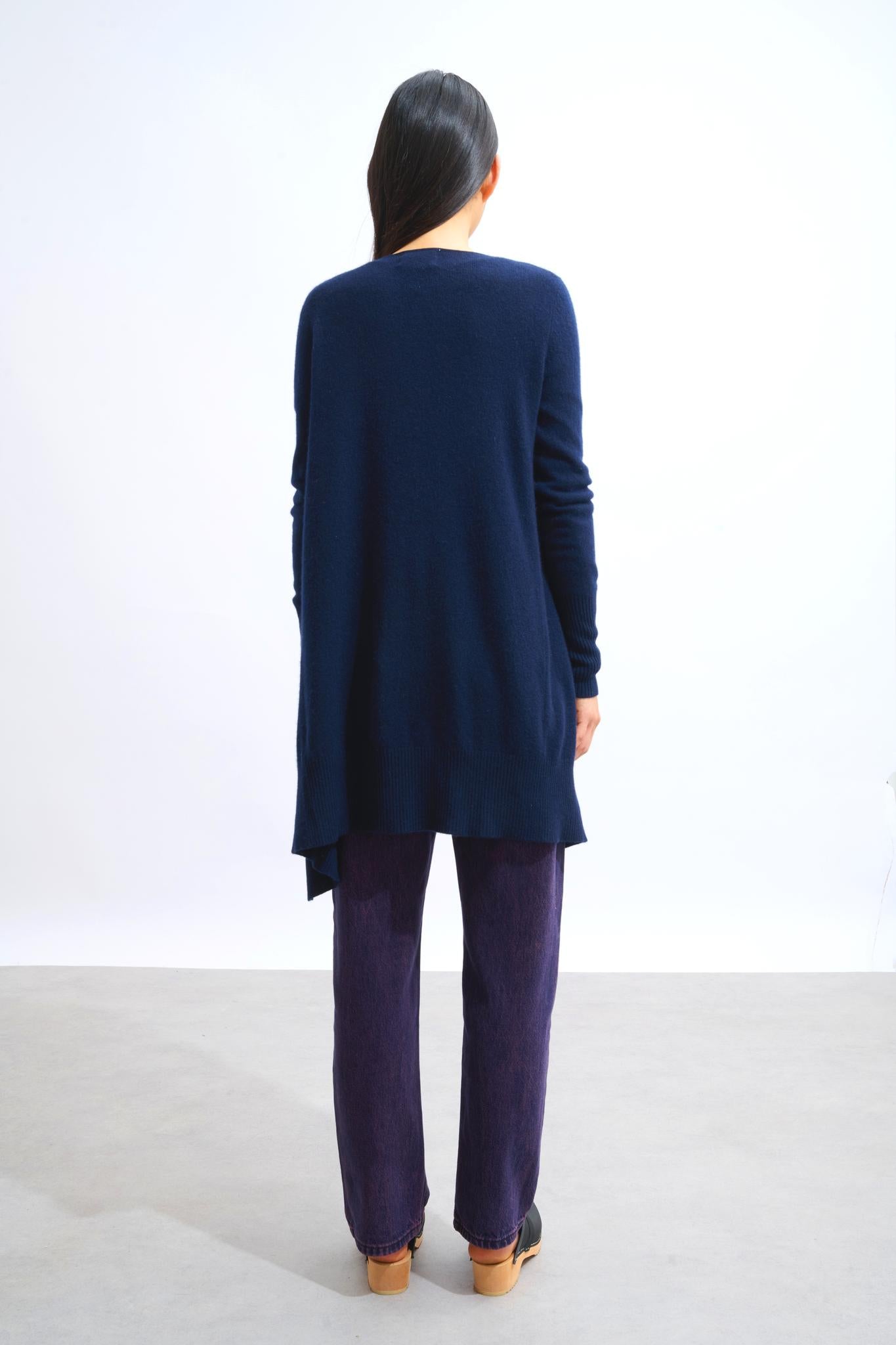 CHÉSERY navy long jacket 100% cashmere