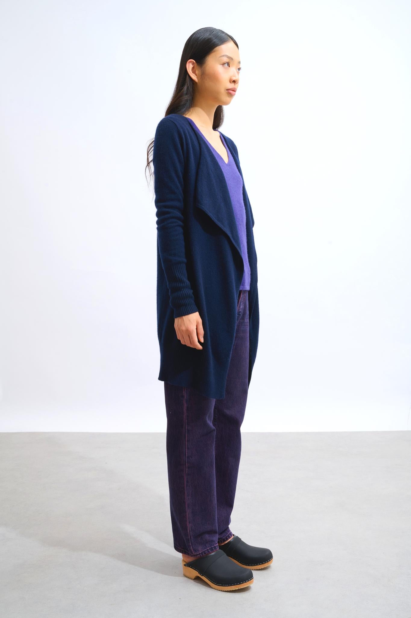 CHÉSERY navy long jacket 100% cashmere