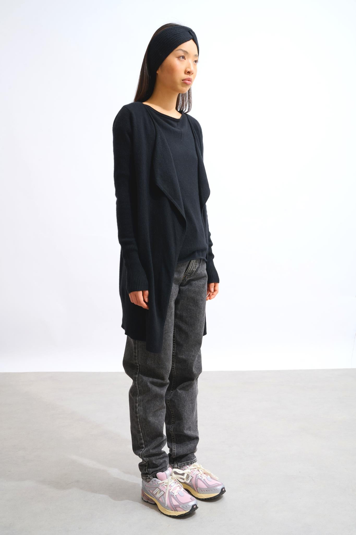 CHÉSERY veste longue noir 100% cachemire