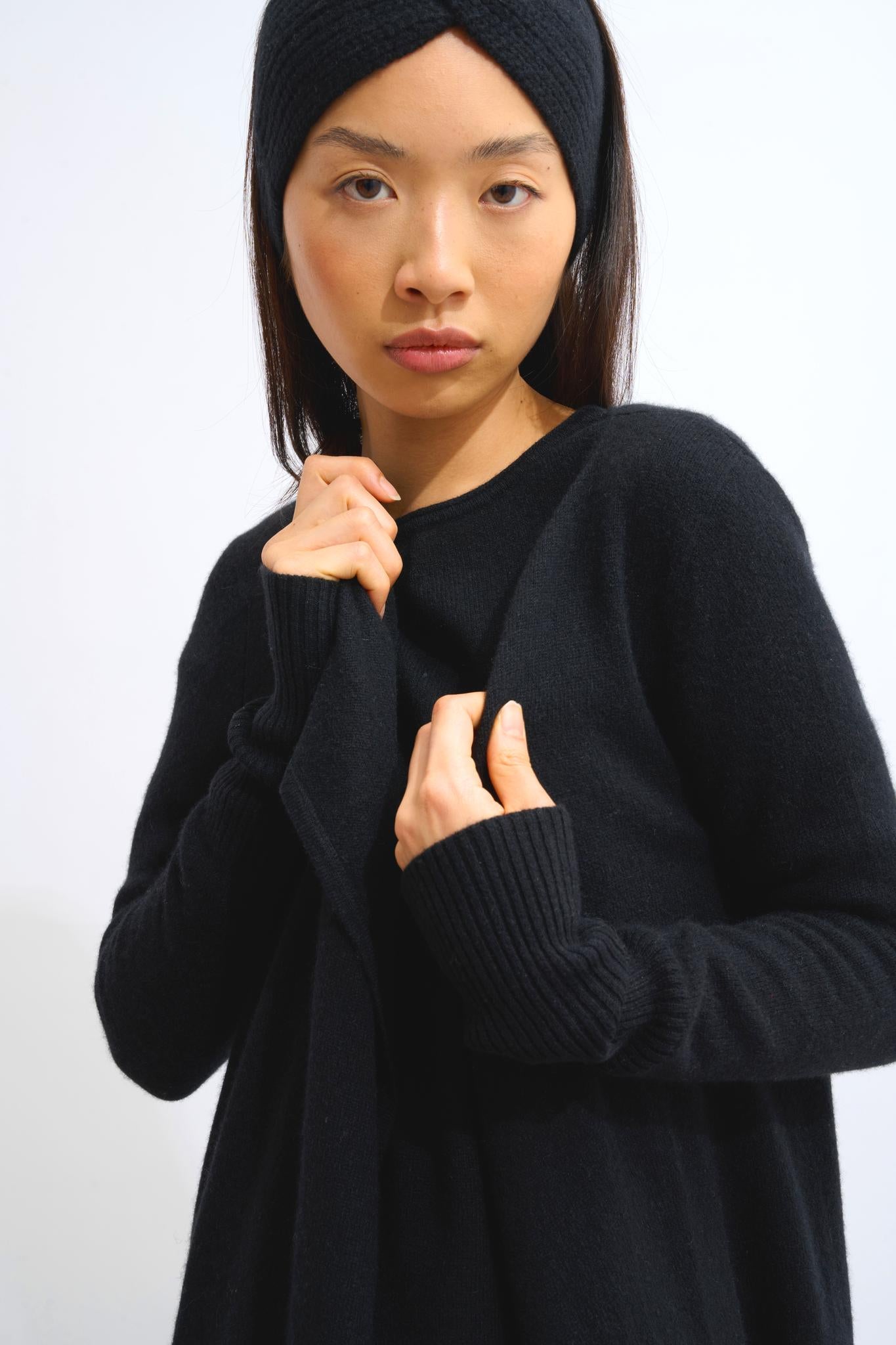 CHÉSERY veste longue noir 100% cachemire