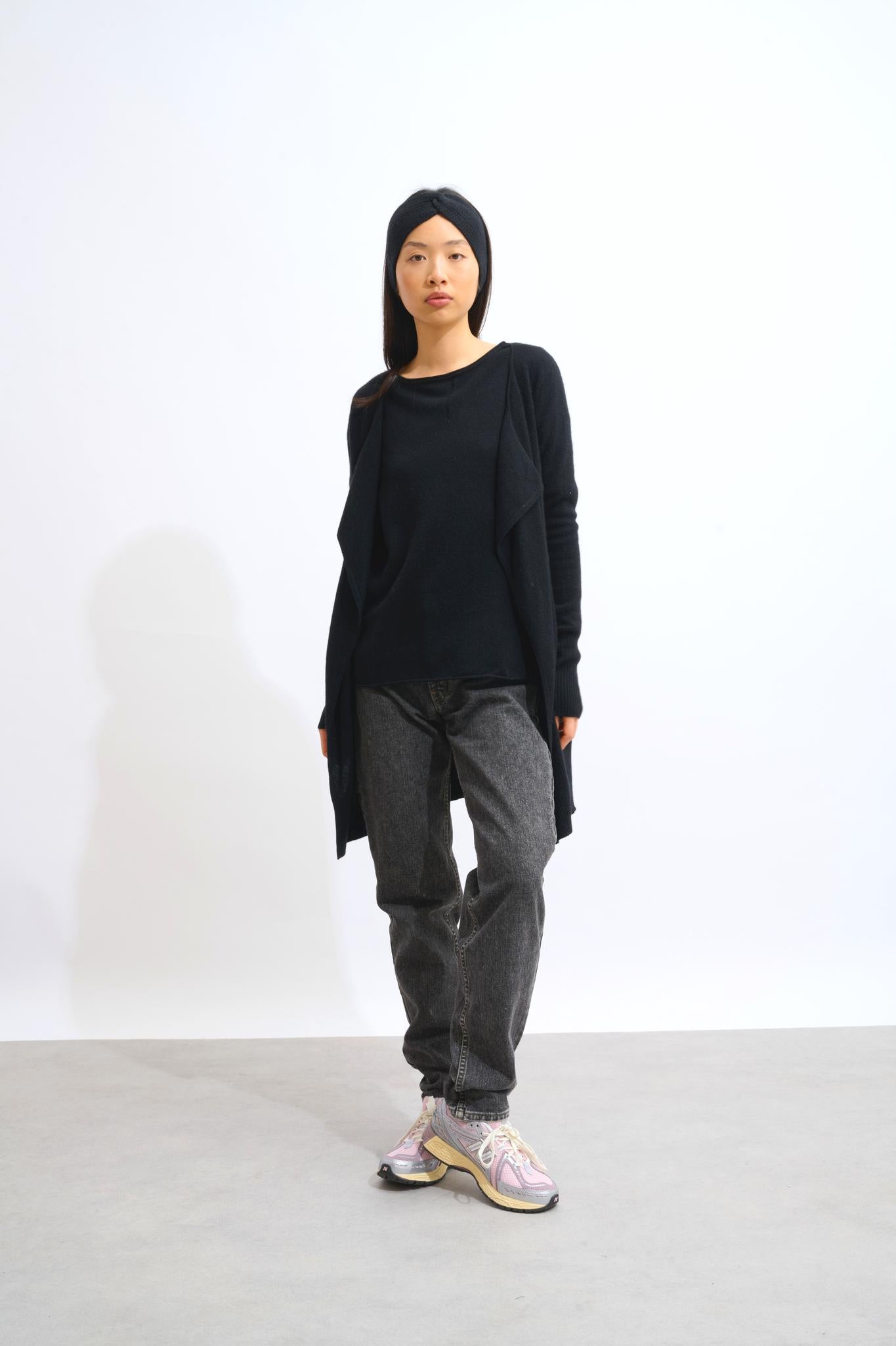 CHÉSERY veste longue noir 100% cachemire