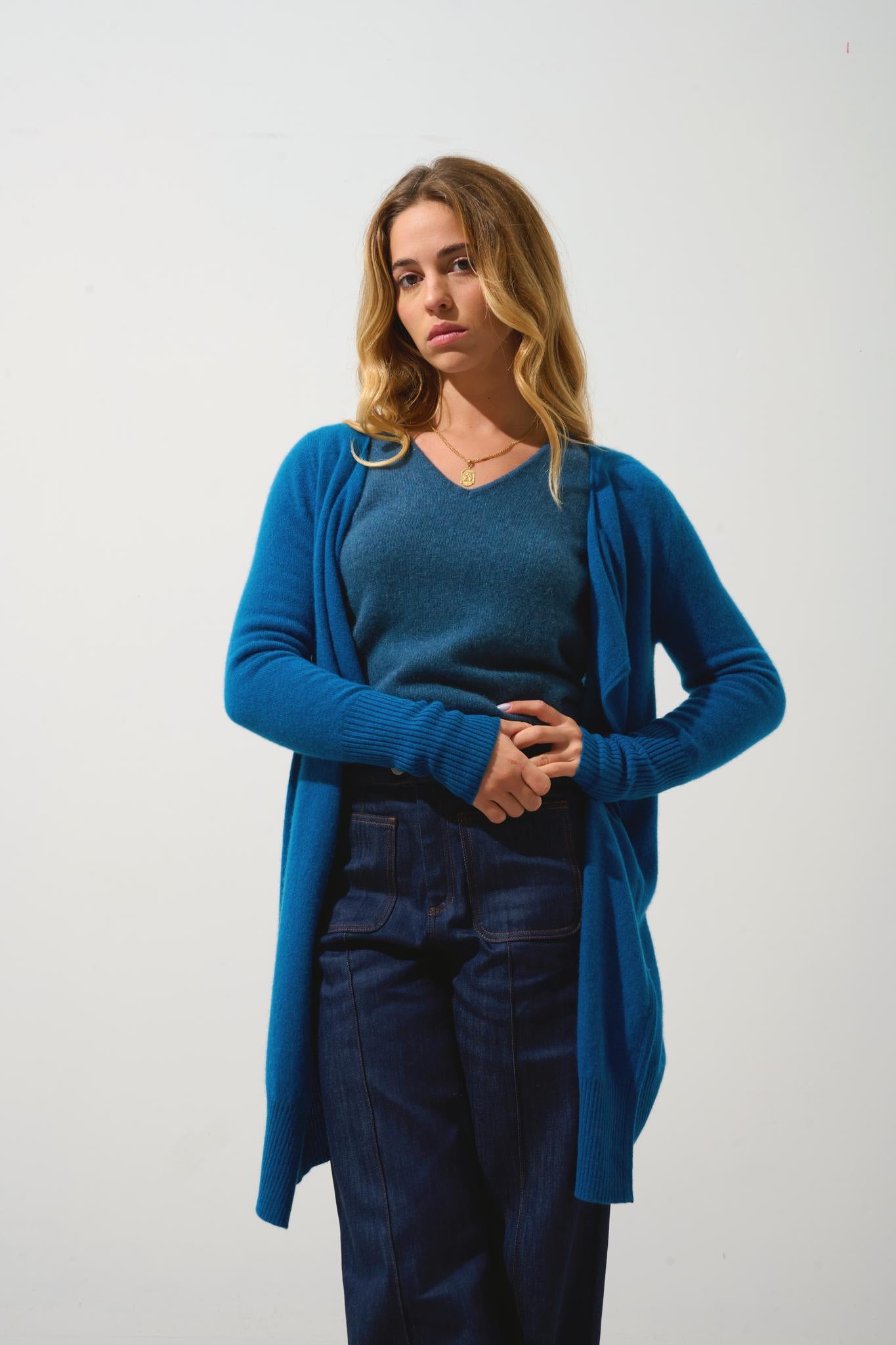 CHÉSERY long peacock jacket 100% cashmere