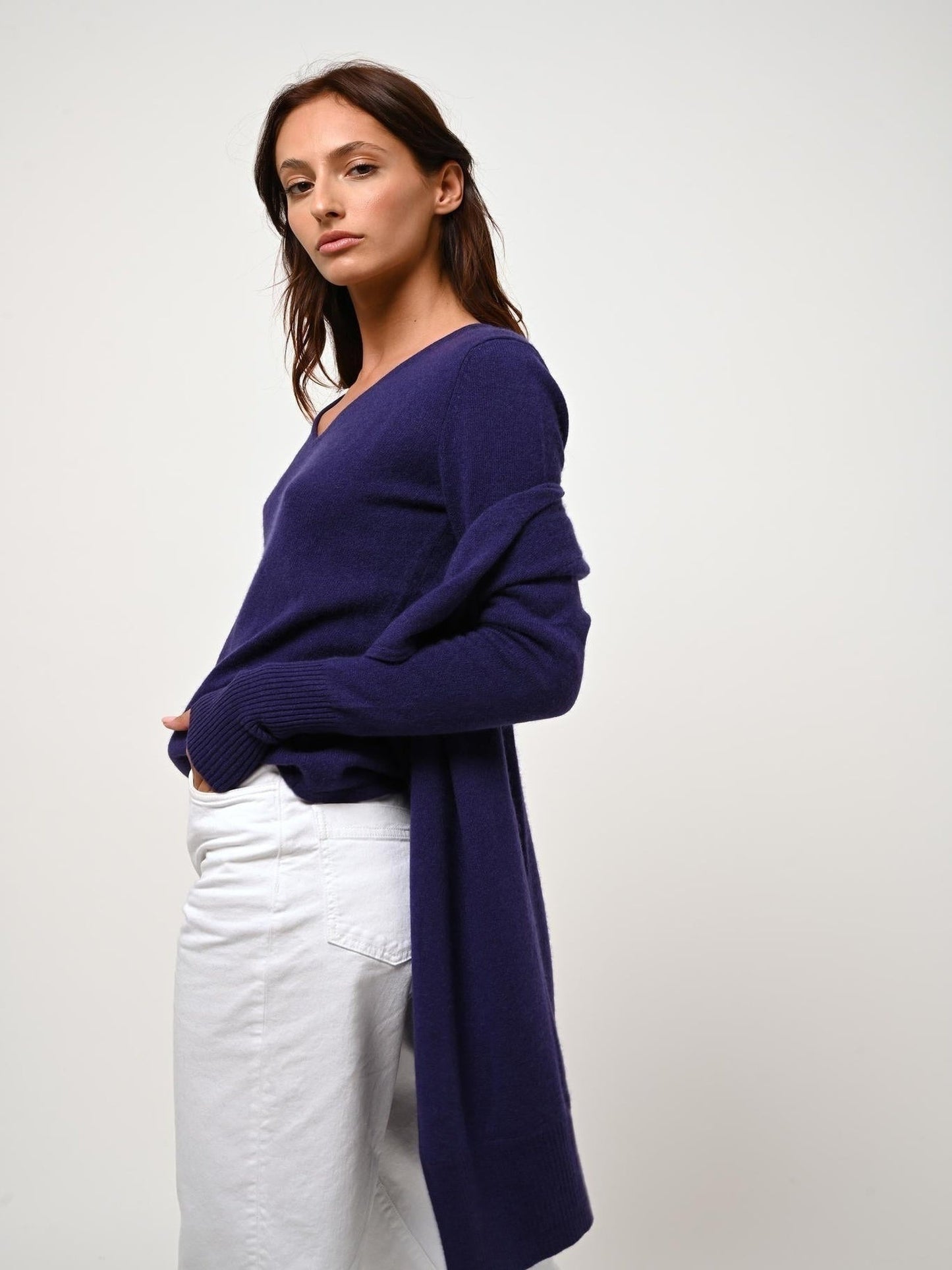 CHÉSERY lange Jacke purple 100% Kaschmir