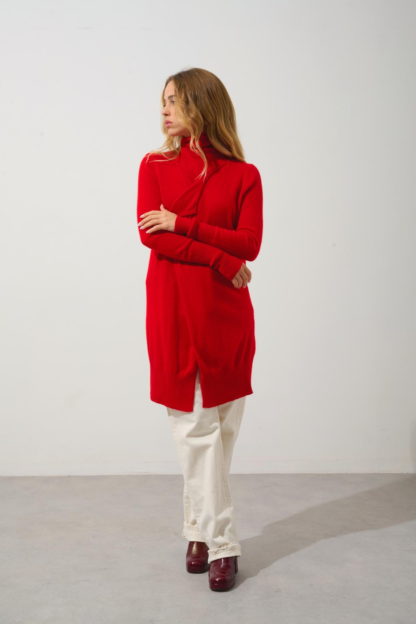 CHÉSERY veste longue rouge 100% cachemire