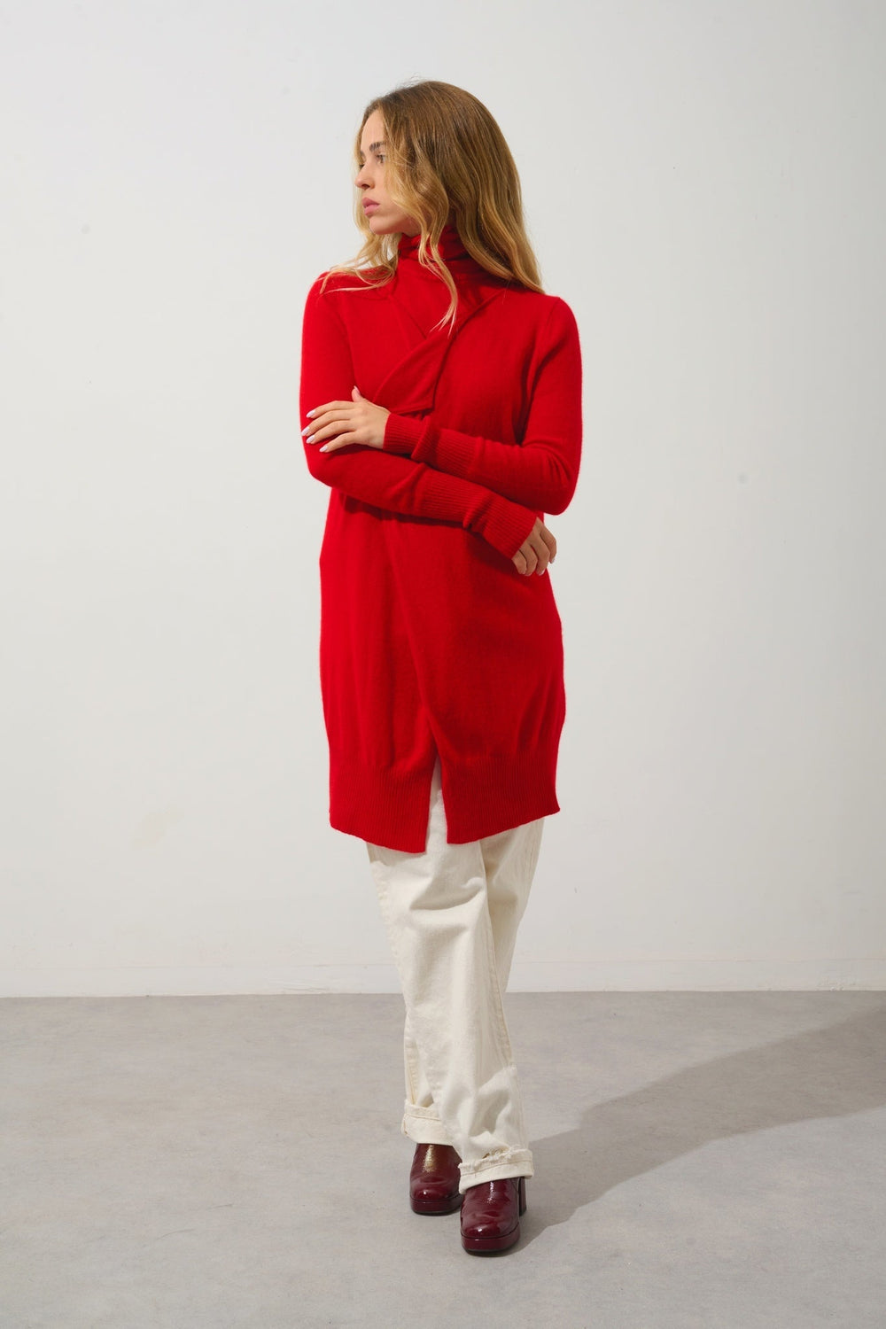 CHÉSERY lange rote Jacke aus 100% Kaschmir