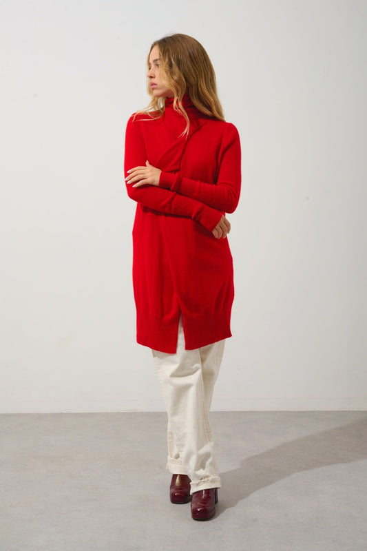 CHÉSERY lange rote Jacke aus 100% Kaschmir