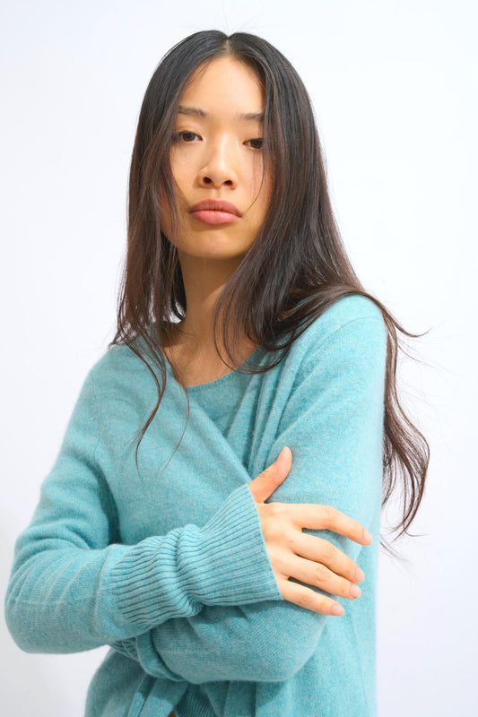 CHÉSERY long jacket mottled green 100% cashmere