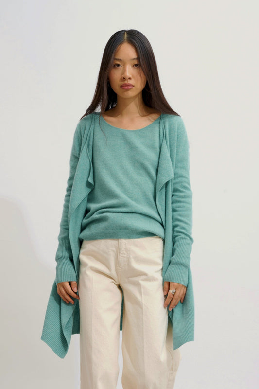 CHÉSERY Langjacke grün meliert 100% Kaschmir